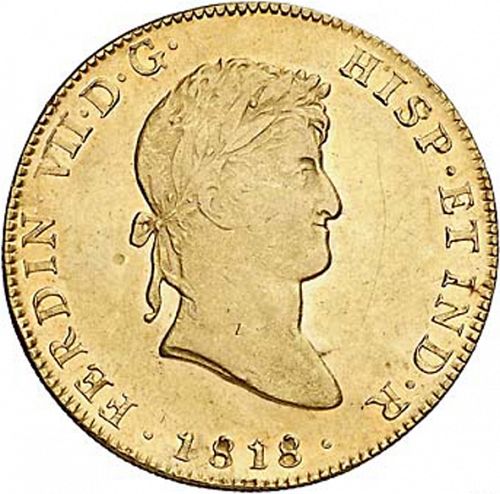 8 Escudos Obverse Image minted in SPAIN in 1818JJ (1808-33  -  FERNANDO VII)  - The Coin Database