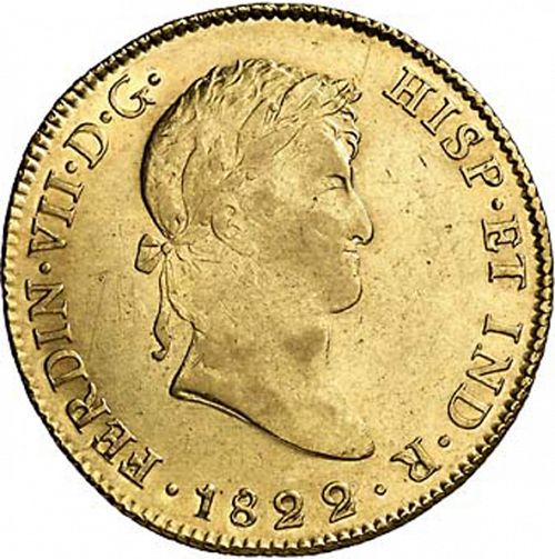 8 Escudos Obverse Image minted in SPAIN in 1822PJ (1808-33  -  FERNANDO VII)  - The Coin Database