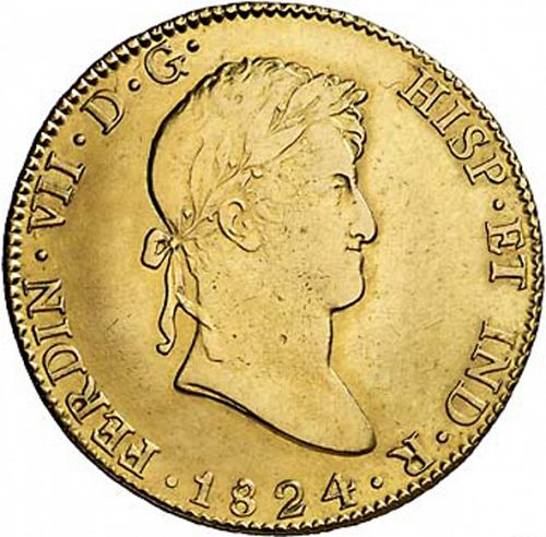 8 Escudos Obverse Image minted in SPAIN in 1824PJ (1808-33  -  FERNANDO VII)  - The Coin Database