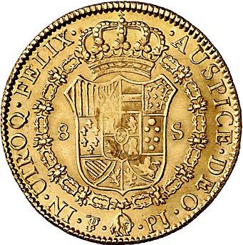 8 Escudos Reverse Image minted in SPAIN in 1823PJ (1808-33  -  FERNANDO VII)  - The Coin Database