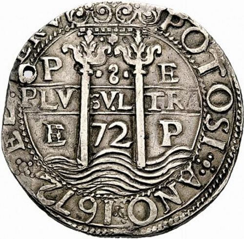 8 Reales Obverse Image minted in SPAIN in 1672E (1665-00  -  CARLOS II)  - The Coin Database