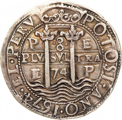 8 Reales Obverse Image minted in SPAIN in 1674E (1665-00  -  CARLOS II)  - The Coin Database