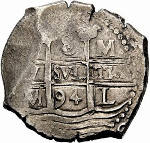 8 Reales Obverse Image minted in SPAIN in 1694M (1665-00  -  CARLOS II)  - The Coin Database
