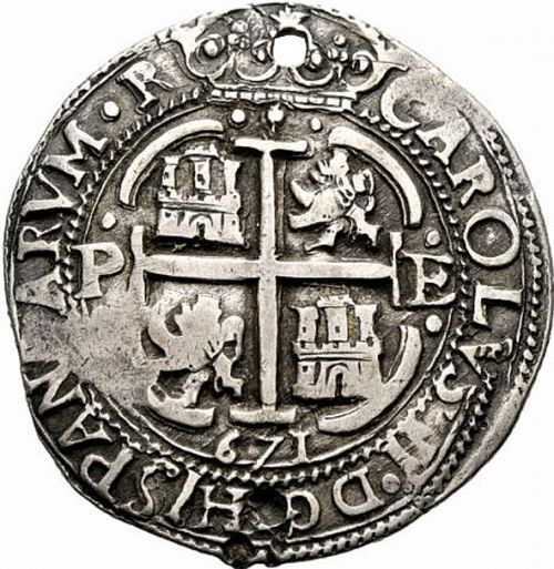 8 Reales Reverse Image minted in SPAIN in 1671E (1665-00  -  CARLOS II)  - The Coin Database