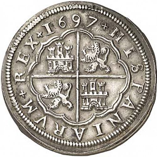 8 Reales Reverse Image minted in SPAIN in 1697F (1665-00  -  CARLOS II)  - The Coin Database