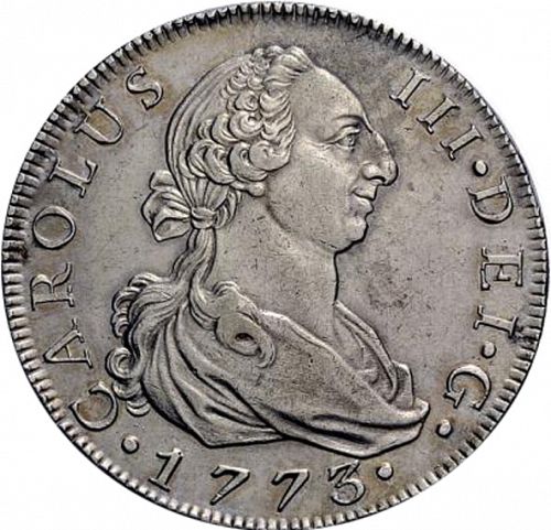 8 Reales Obverse Image minted in SPAIN in 1773PJ (1759-88  -  CARLOS III)  - The Coin Database