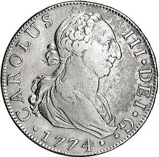8 Reales Obverse Image minted in SPAIN in 1774CF (1759-88  -  CARLOS III)  - The Coin Database