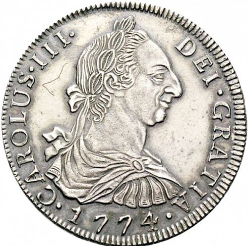 8 Reales Obverse Image minted in SPAIN in 1774JR (1759-88  -  CARLOS III)  - The Coin Database