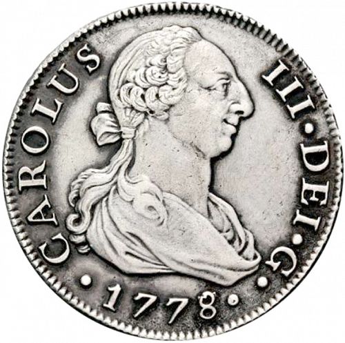 8 Reales Obverse Image minted in SPAIN in 1778CF (1759-88  -  CARLOS III)  - The Coin Database