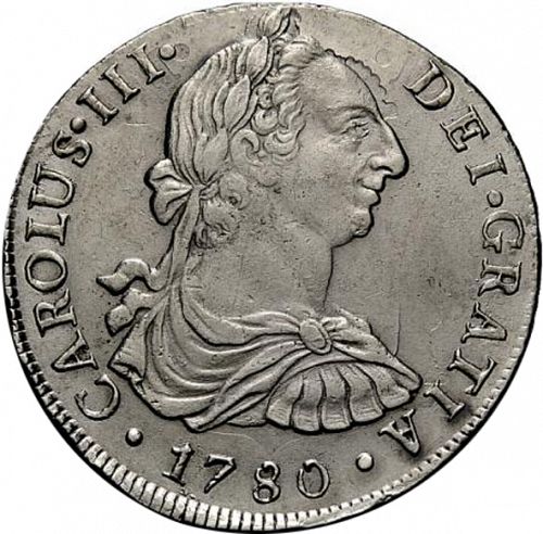 8 Reales Obverse Image minted in SPAIN in 1780MI (1759-88  -  CARLOS III)  - The Coin Database