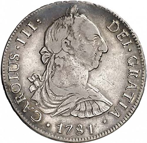 8 Reales Obverse Image minted in SPAIN in 1781DA (1759-88  -  CARLOS III)  - The Coin Database