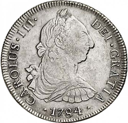 8 Reales Obverse Image minted in SPAIN in 1784DA (1759-88  -  CARLOS III)  - The Coin Database