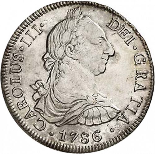 8 Reales Obverse Image minted in SPAIN in 1786DA (1759-88  -  CARLOS III)  - The Coin Database