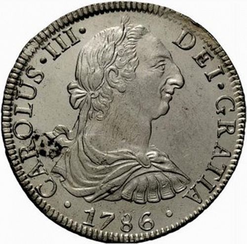 8 Reales Obverse Image minted in SPAIN in 1786FM (1759-88  -  CARLOS III)  - The Coin Database