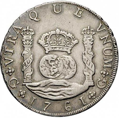 8 Reales Reverse Image minted in SPAIN in 1761P (1759-88  -  CARLOS III)  - The Coin Database
