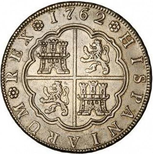 8 Reales Reverse Image minted in SPAIN in 1762JP (1759-88  -  CARLOS III)  - The Coin Database