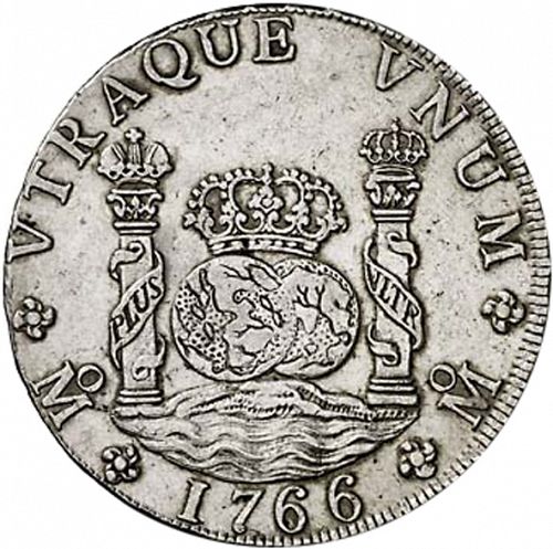 8 Reales Reverse Image minted in SPAIN in 1766MF (1759-88  -  CARLOS III)  - The Coin Database
