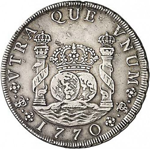 8 Reales Reverse Image minted in SPAIN in 1770JR (1759-88  -  CARLOS III)  - The Coin Database