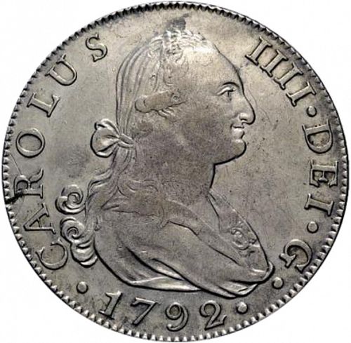 8 Reales Obverse Image minted in SPAIN in 1792C (1788-08  -  CARLOS IV)  - The Coin Database