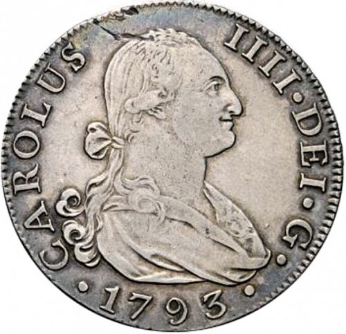 8 Reales Obverse Image minted in SPAIN in 1793CN (1788-08  -  CARLOS IV)  - The Coin Database