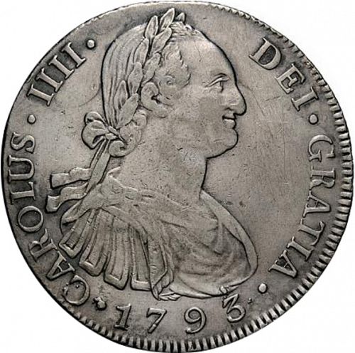 8 Reales Obverse Image minted in SPAIN in 1793M (1788-08  -  CARLOS IV)  - The Coin Database