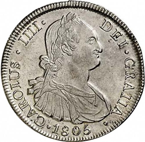 8 Reales Obverse Image minted in SPAIN in 1805FJ (1788-08  -  CARLOS IV)  - The Coin Database