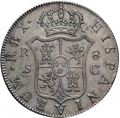 8 Reales Reverse Image minted in SPAIN in 1792C (1788-08  -  CARLOS IV)  - The Coin Database
