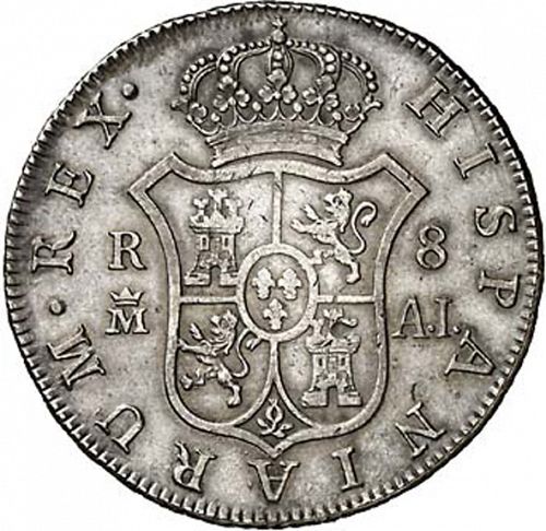 8 Reales Reverse Image minted in SPAIN in 1808AI (1788-08  -  CARLOS IV)  - The Coin Database