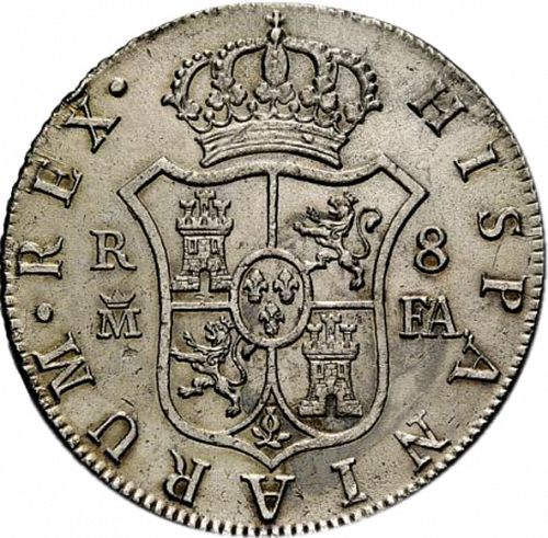 8 Reales Reverse Image minted in SPAIN in 1808FA (1788-08  -  CARLOS IV)  - The Coin Database