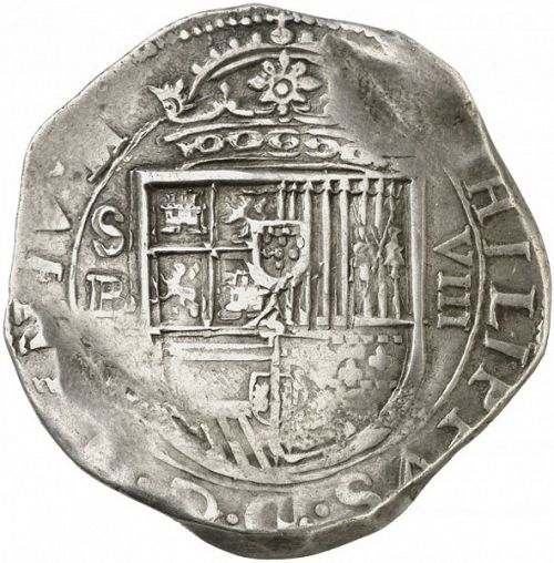 8 Reales Obverse Image minted in SPAIN in 1598B (1556-98  -  FELIPE II)  - The Coin Database