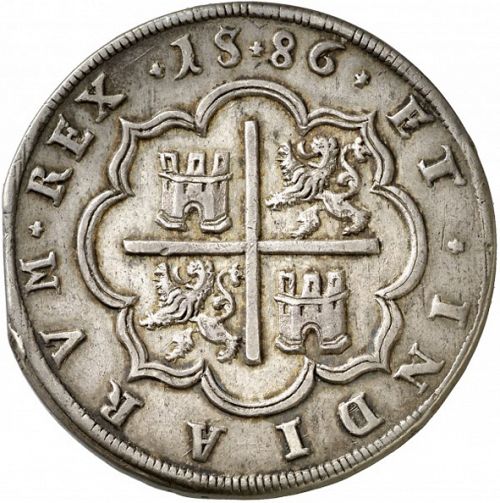 8 Reales Reverse Image minted in SPAIN in 1586 (1556-98  -  FELIPE II)  - The Coin Database