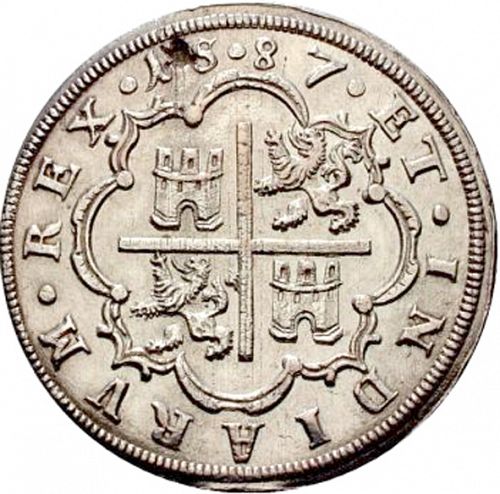 8 Reales Reverse Image minted in SPAIN in 1587 (1556-98  -  FELIPE II)  - The Coin Database