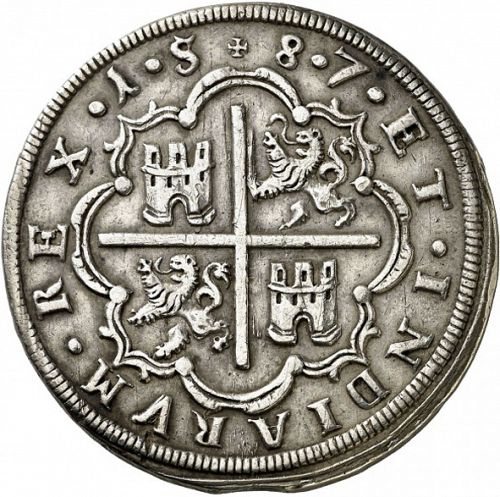 8 Reales Reverse Image minted in SPAIN in 1587 (1556-98  -  FELIPE II)  - The Coin Database