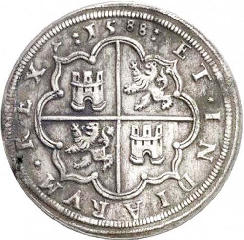 8 Reales Reverse Image minted in SPAIN in 1588 (1556-98  -  FELIPE II)  - The Coin Database