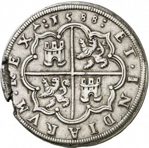 8 Reales Reverse Image minted in SPAIN in 1588 (1556-98  -  FELIPE II)  - The Coin Database