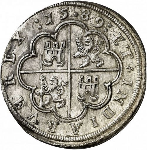 8 Reales Reverse Image minted in SPAIN in 1589 (1556-98  -  FELIPE II)  - The Coin Database