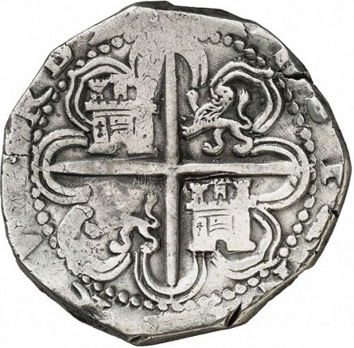 8 Reales Reverse Image minted in SPAIN in 1590D (1556-98  -  FELIPE II)  - The Coin Database