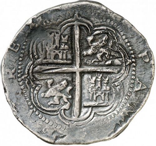 8 Reales Reverse Image minted in SPAIN in 1590F (1556-98  -  FELIPE II)  - The Coin Database