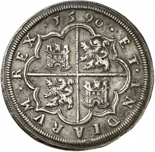 8 Reales Reverse Image minted in SPAIN in 1590 (1556-98  -  FELIPE II)  - The Coin Database