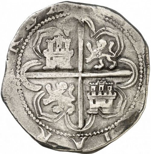8 Reales Reverse Image minted in SPAIN in 1597B (1556-98  -  FELIPE II)  - The Coin Database