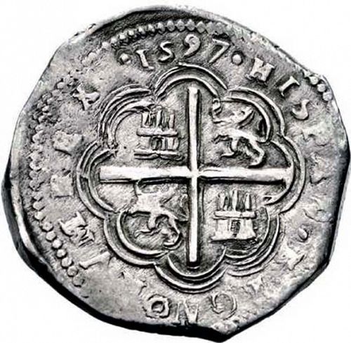 8 Reales Reverse Image minted in SPAIN in 1597M (1556-98  -  FELIPE II)  - The Coin Database