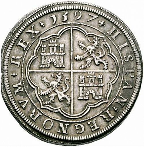 8 Reales Reverse Image minted in SPAIN in 1597 (1556-98  -  FELIPE II)  - The Coin Database
