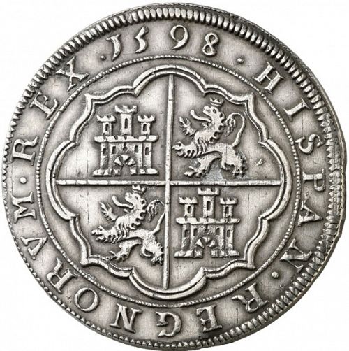 8 Reales Reverse Image minted in SPAIN in 1598 (1556-98  -  FELIPE II)  - The Coin Database