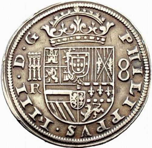 8 Reales Obverse Image minted in SPAIN in 1635R (1621-65  -  FELIPE IV)  - The Coin Database