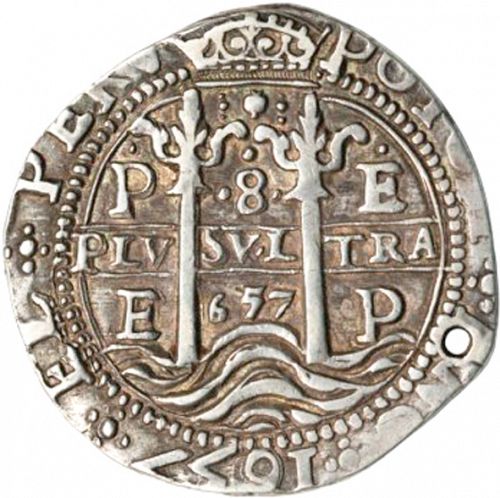 8 Reales Obverse Image minted in SPAIN in 1657E (1621-65  -  FELIPE IV)  - The Coin Database