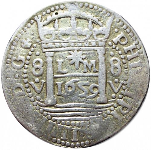 8 Reales Obverse Image minted in SPAIN in 1659V (1621-65  -  FELIPE IV)  - The Coin Database