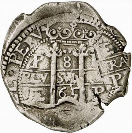 8 Reales Obverse Image minted in SPAIN in 1665E (1621-65  -  FELIPE IV)  - The Coin Database