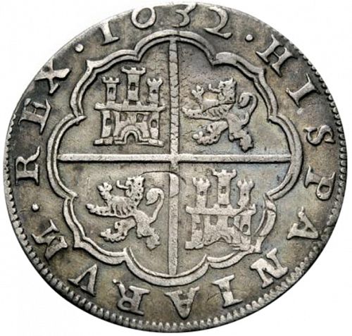 8 Reales Reverse Image minted in SPAIN in 1632R (1621-65  -  FELIPE IV)  - The Coin Database