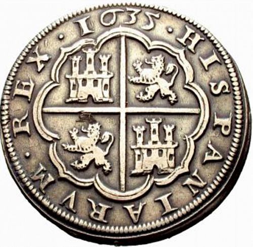 8 Reales Reverse Image minted in SPAIN in 1635R (1621-65  -  FELIPE IV)  - The Coin Database
