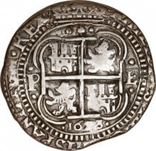 8 Reales Reverse Image minted in SPAIN in 1653E (1621-65  -  FELIPE IV)  - The Coin Database